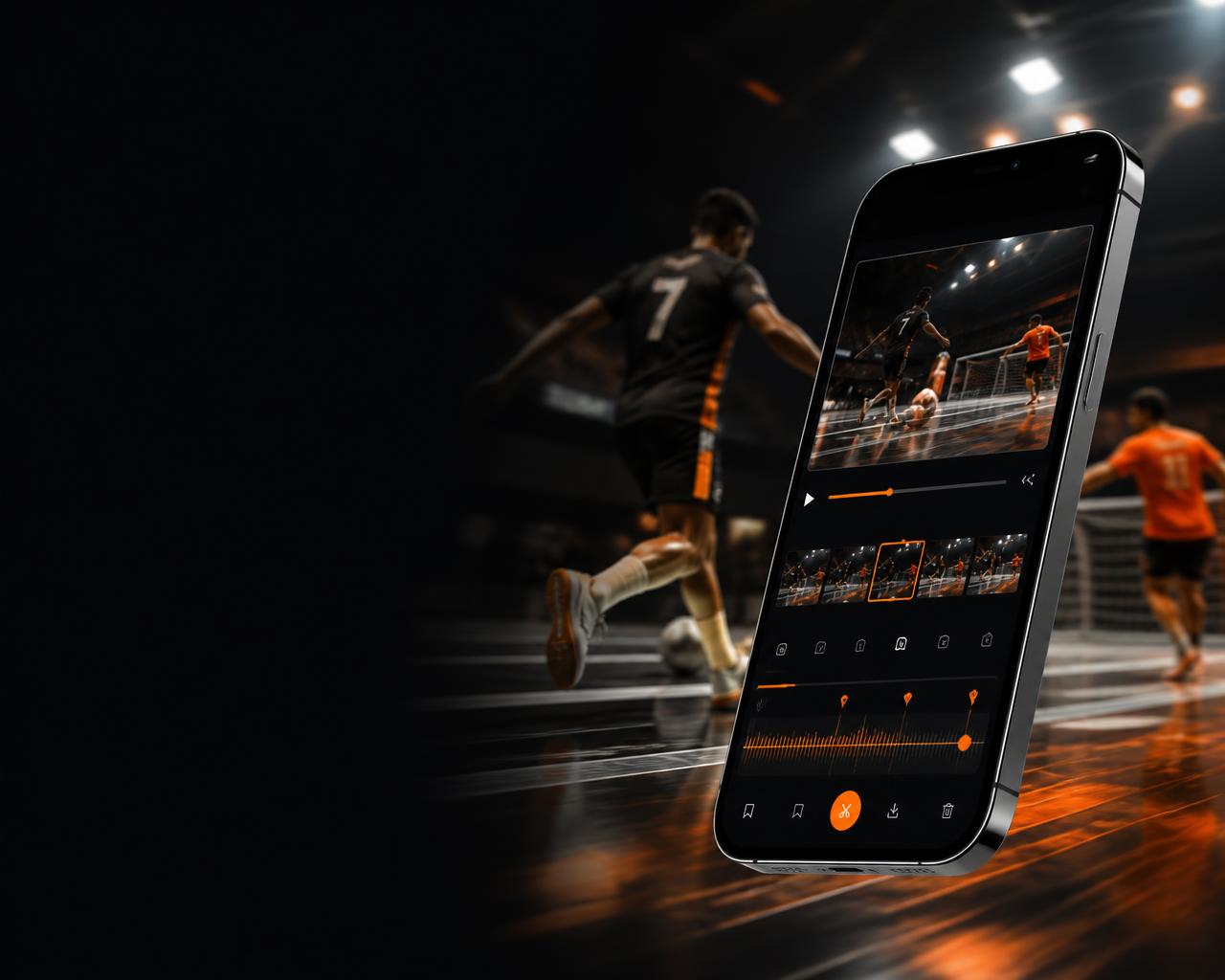 App Looplance mostrando replay de futebol em uma arena